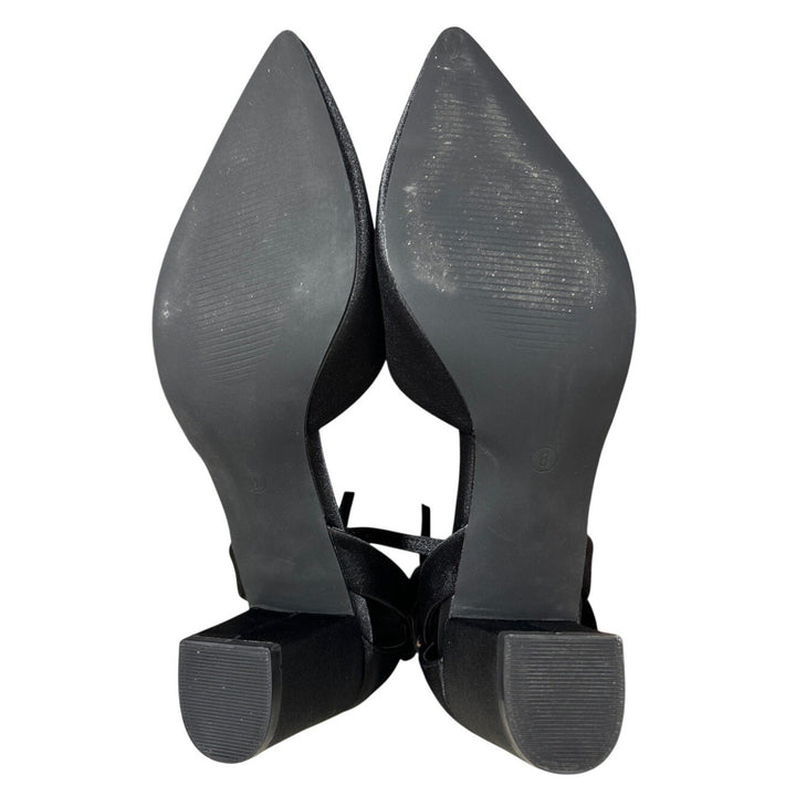 Coutgo Womens 8 Black 2.5" Chunky Heel Pointed Toe Ankle Strap Back Bow Shoes