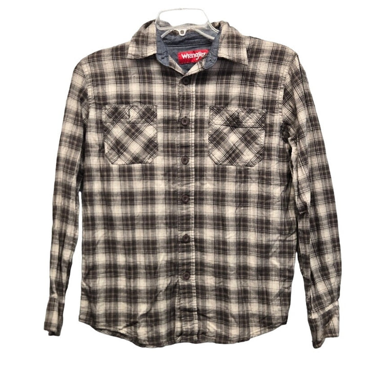 Wrangler Mens Small Cotton Plaid Long Sleeve Button Up Shirt w Front Pockets