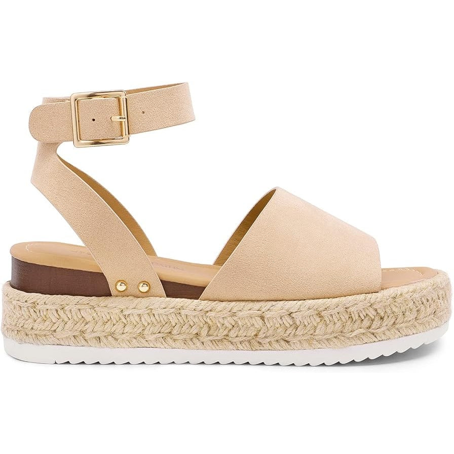 Dream Pairs Womens 7.5 Tan Faux Suede Platform Espadrille Ankle Strap Sandals