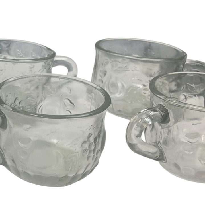 8 Vintage Small Clear Glass Grape Pear Fruit Themed Handled Punch Bowl Glasses