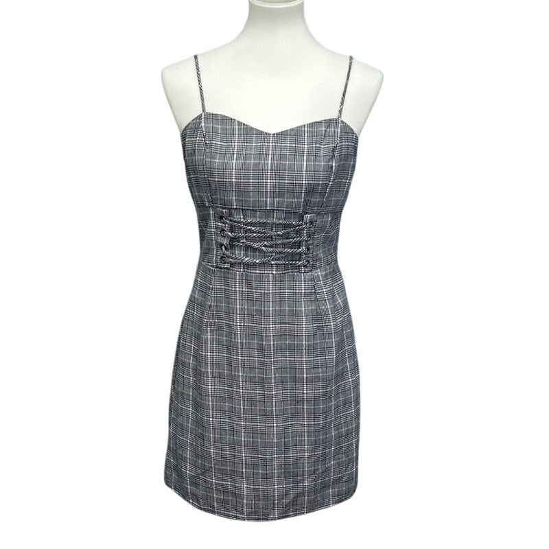 Wild Fable Womens Small Faux Corset Houndstooth Plaid Spaghetti Strap Dress