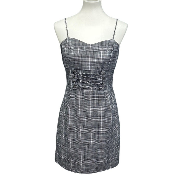 Wild Fable Womens Small Faux Corset Houndstooth Plaid Spaghetti Strap Dress