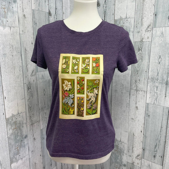 Hand Printed Upcycled Medium Vintage Book Page Flower Butterfly Bee Tee Shirt
