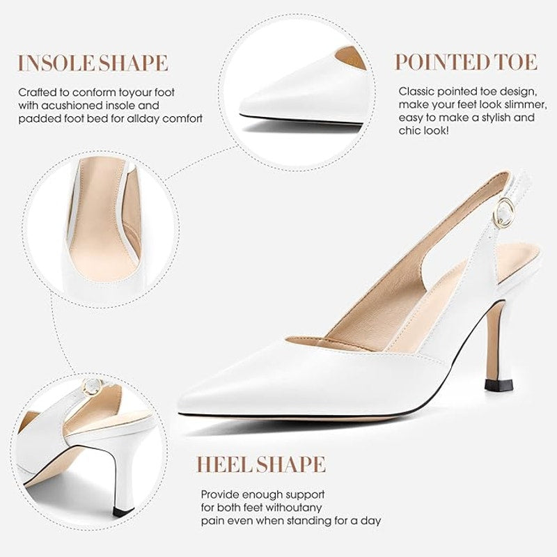 Rilista Womens Size 11 White 3.5" Heel Sling Back Closed Pointed Toe Shoes