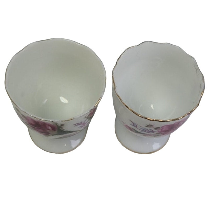 Pair of Vintage Made In Japan Ceramic China Pink Floral Flowers Egg Cups