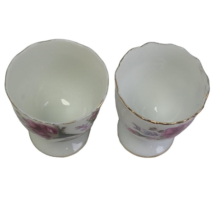 Pair of Vintage Made In Japan Ceramic China Pink Floral Flowers Egg Cups
