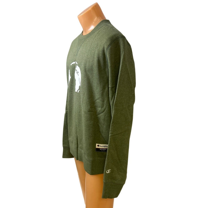New Champion Mens Large Green Hand Printed Earth Pullover Crew Neck Sweatshirt