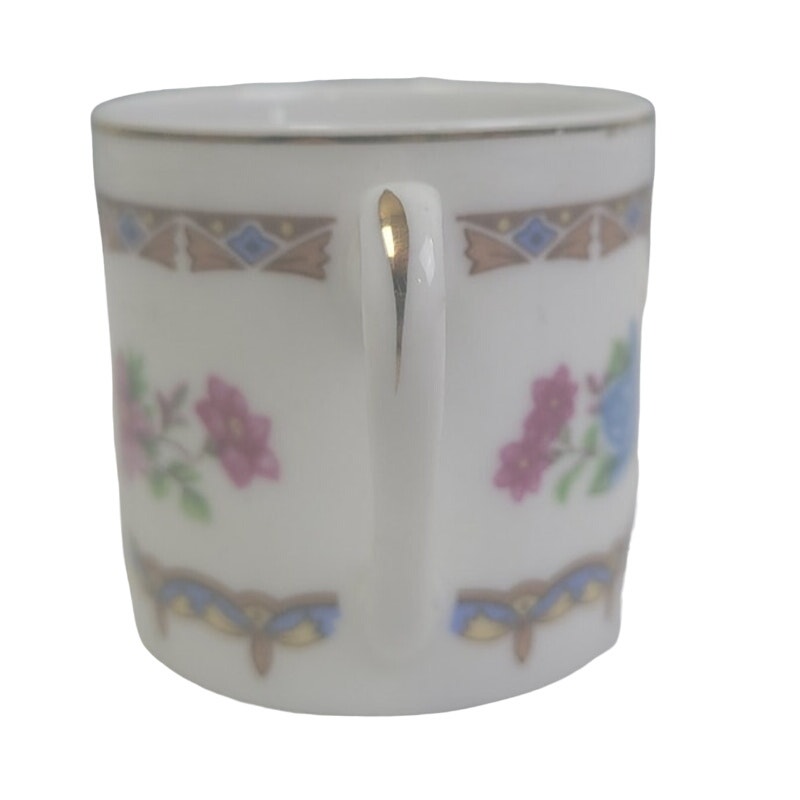 Vintage Made In China Ceramic Gold Rim Floral Pink Blue Rose Teacup Saucer Set