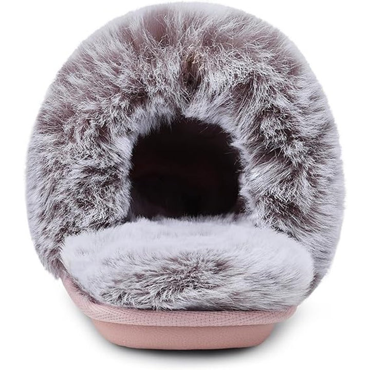 Vidayie Women Size Large (7-8) Pink Faux Suede Furry Slide On Mule Slipper Shoes