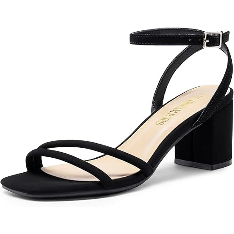 Dream Pairs Womens Size 6.5 Black 2.5" Chunky Strappy Open Toe Heel Sandals