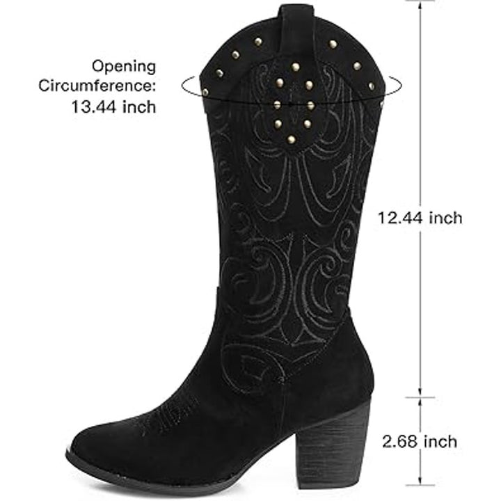 Shibever Womens 7.5 Black Faux Suede Zip Up 2.5" Heel Cowboy Cowgirl Boots Shoes