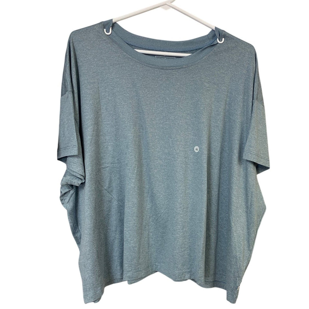 2 New Eddie Bauer Womens 2X 30UPF Green Blue Surreal Travel Crew Neck Tee Shirts