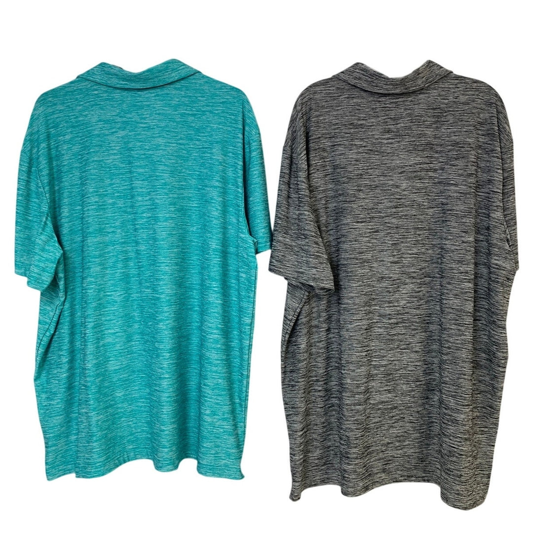Lot of 2 Members Mark Mens XXL Heathered Gray Blue Short Sleeve Polo Shirt EUC