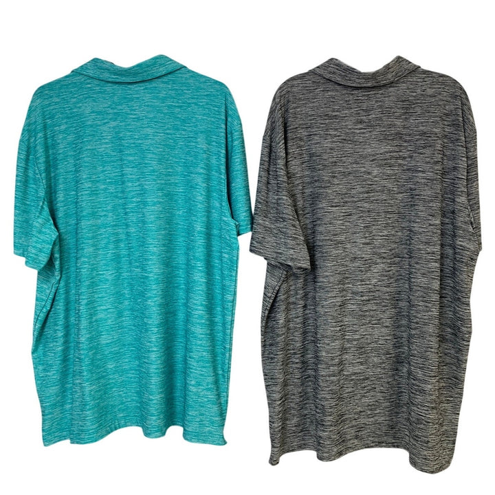 Lot of 2 Members Mark Mens XXL Heathered Gray Blue Short Sleeve Polo Shirt EUC
