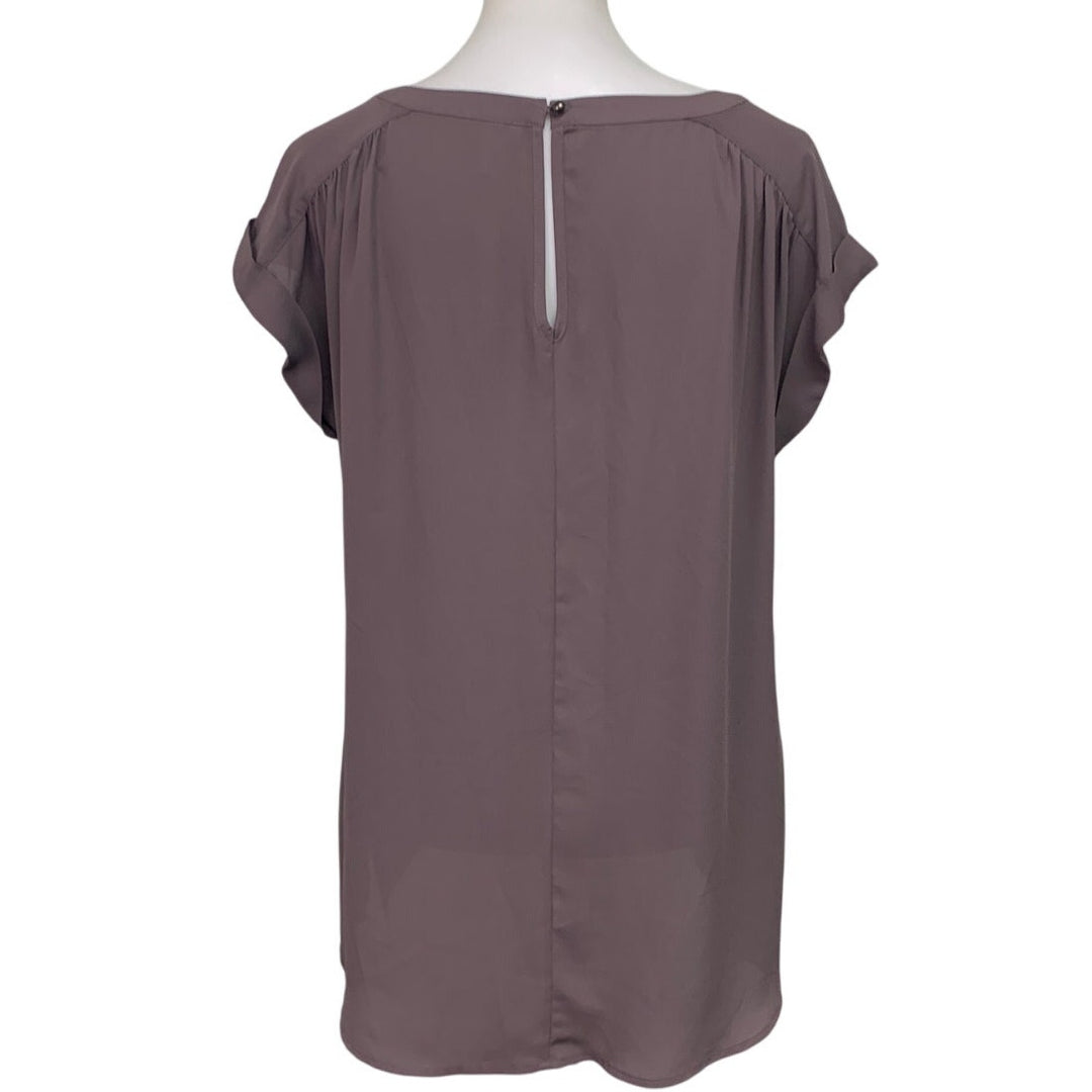 Studio Y Womens Large 100% Polyester Short Sleeve Beaded Collar Blouse Top
