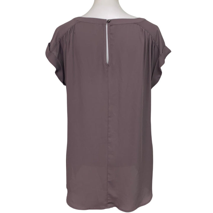 Studio Y Womens Large 100% Polyester Short Sleeve Beaded Collar Blouse Top