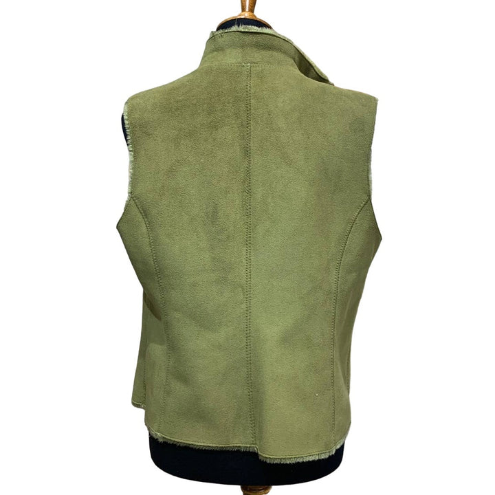 Real Clothes Size 6 Olive Green Super Soft Faux Fur Suede Full Zip Vest Jacket