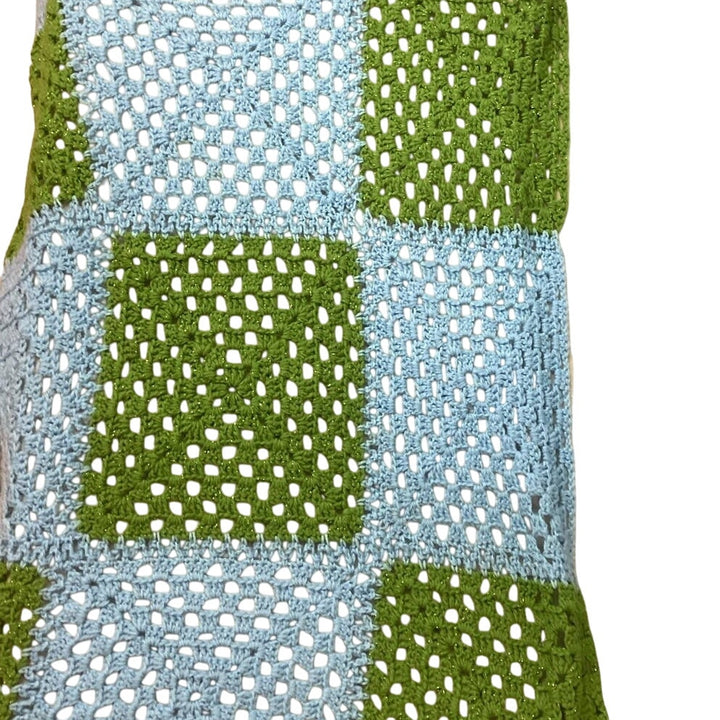 Handmade Green Sparkle Blue Acrylic Yarn Crocheted Baby Blanket Afghan Throw