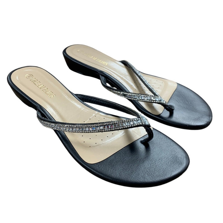 Dream Pairs Womens Size 10 Black SIlver Rhinestone 1.25" Wedge Heel Sandals