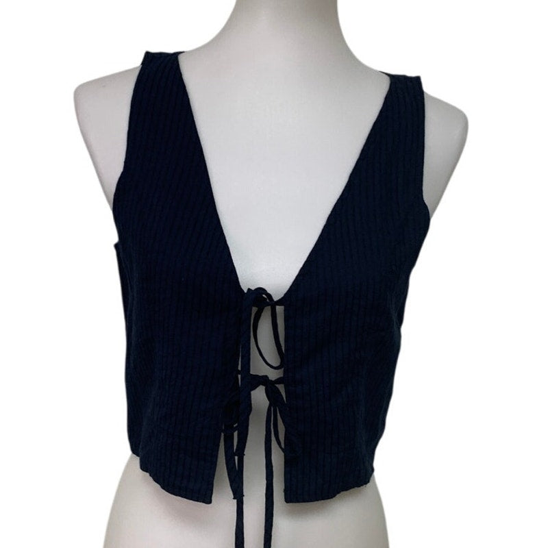 New American Eagle Womens Small Navy Pin Striped Front Tie Sleeveless Top Sample