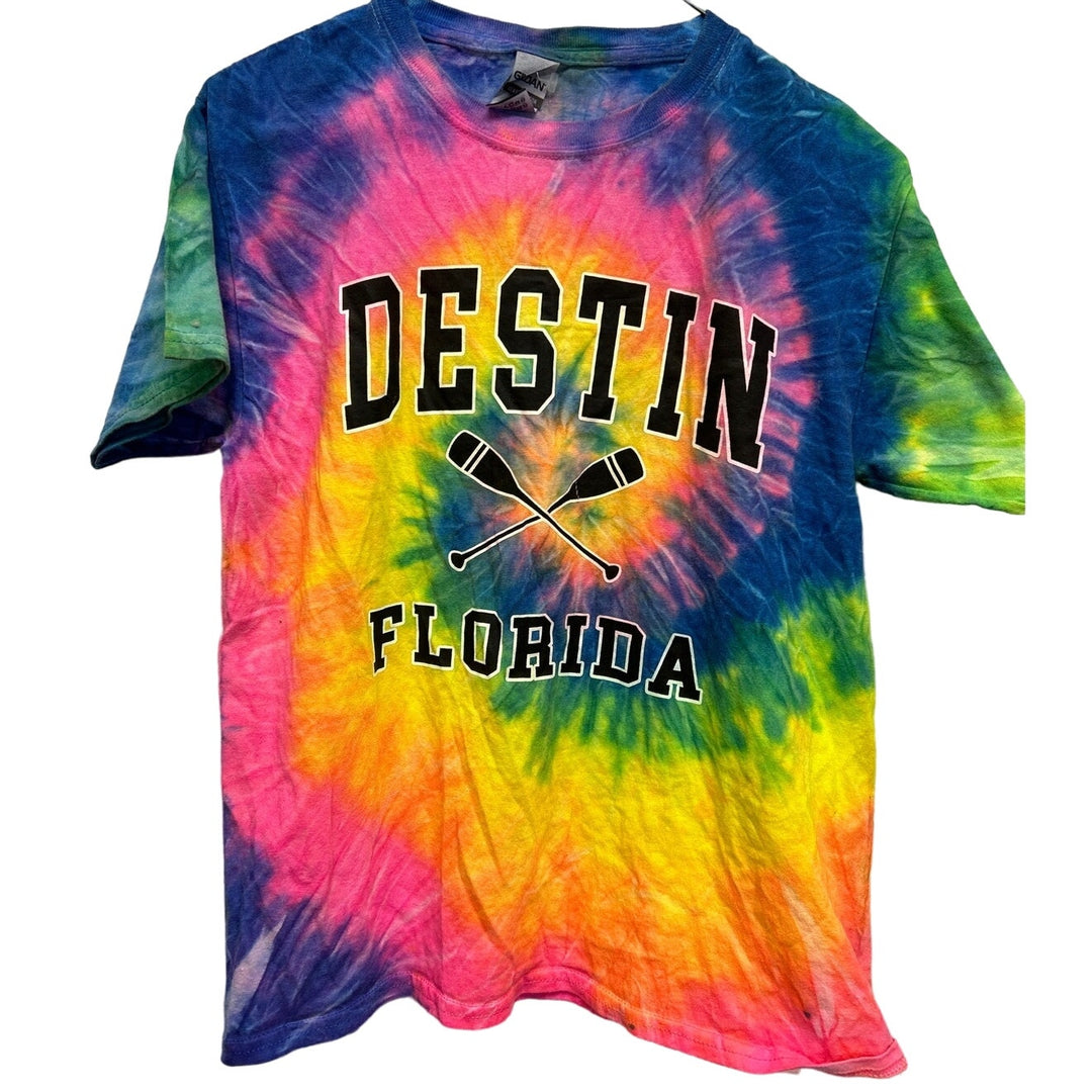 Destin Florida Youth Large Short Sleeve Cotton Tie Dyed Crew Neck Tee Shirt