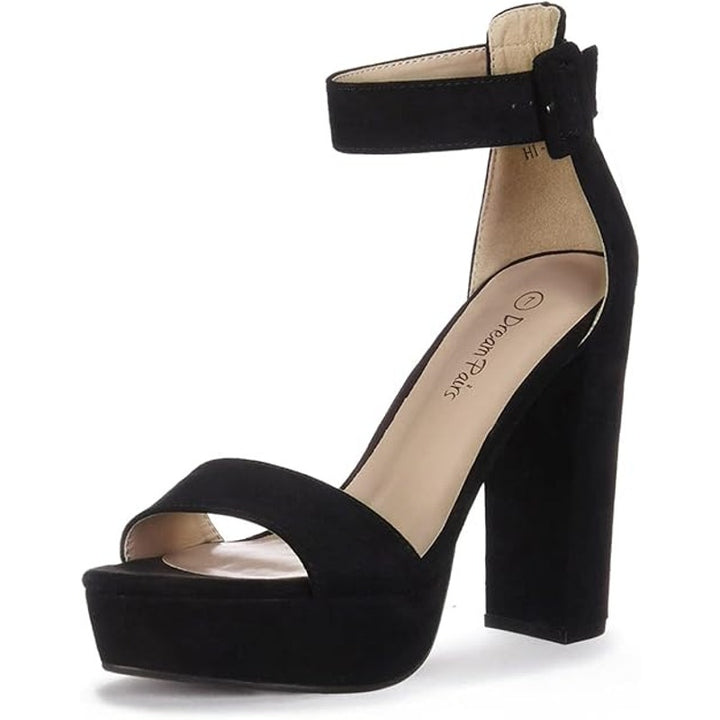 Dream Pairs Womens Size 9.5 Black 5" Heel Ankle Strap Faux Suede Platform Pumps