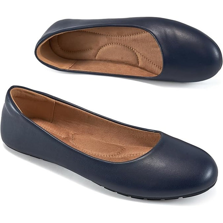 New Aomigoct Women Size 9.5 Navy Blue Non Slip Comfort Ballet Flat Slip On Shoes