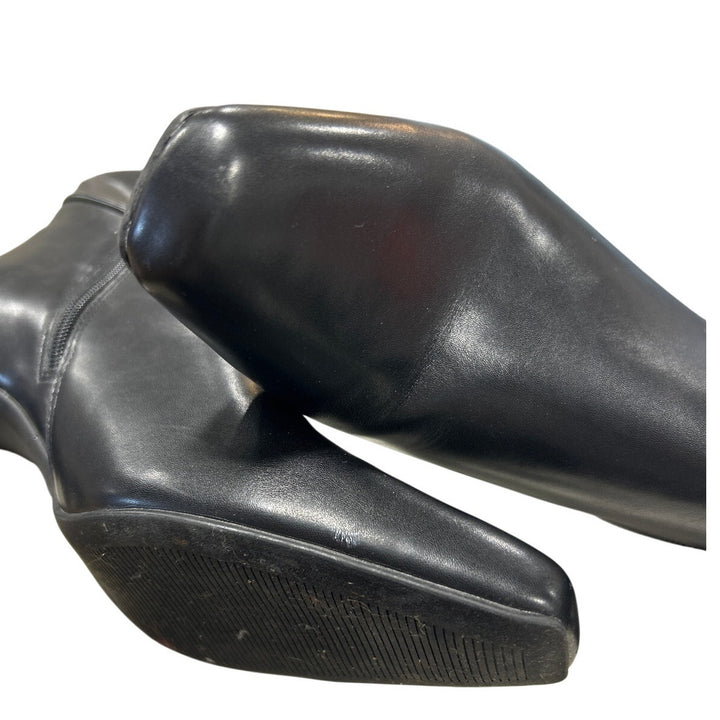 Athlefit Womens Size 8 Black Faux Leather 3" Block Heel Knee High Side Zip Boots
