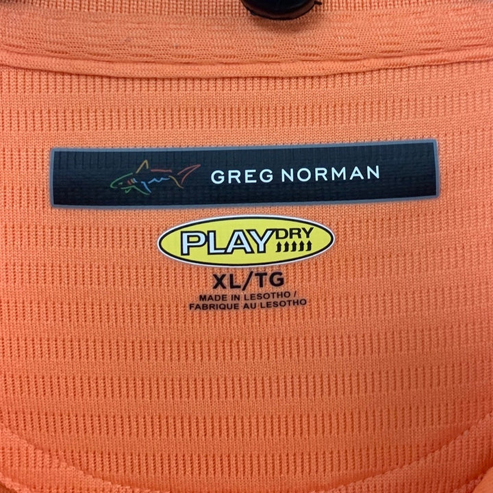Lot of 2 Greg Norman Mens XL Play Dry Orange Striped Short Sleeve Polo Shirt EUC