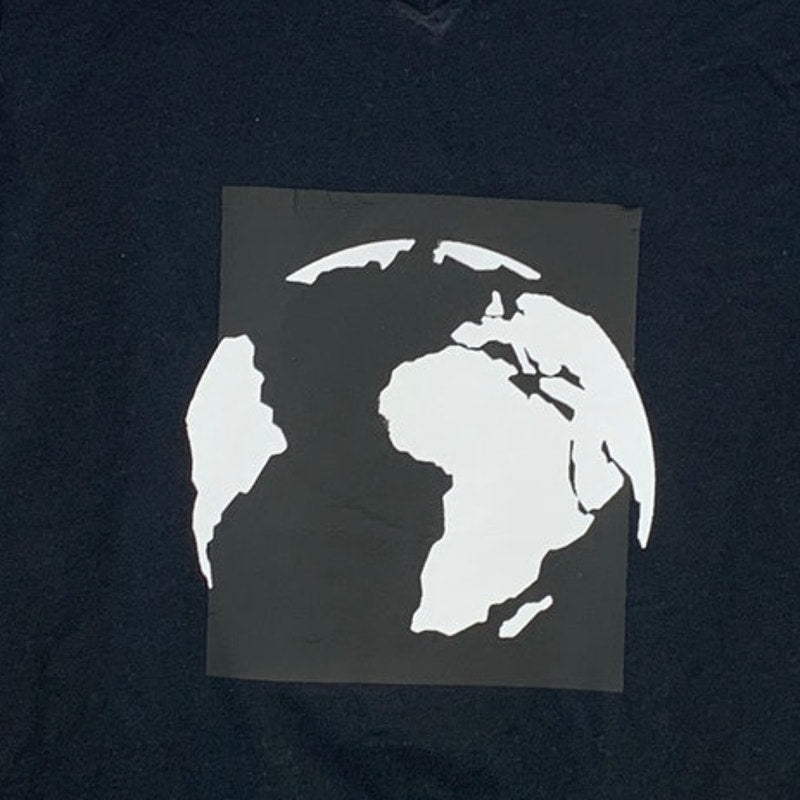 New Upcycled Hand Printed Youth Large Save Planet Earth Short Sleeve Tee Shirt