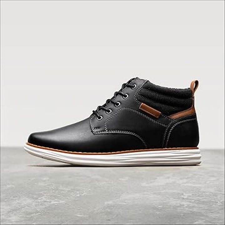 New Bruno Marc Mens 9 Black Faux Leather Mid Top Chukka Sneaker Lace Up Shoes