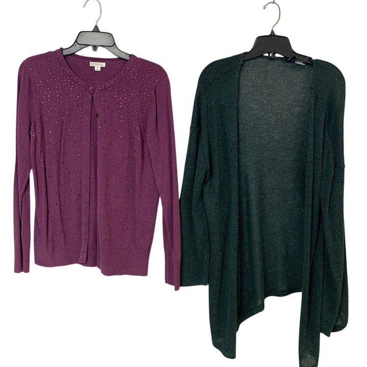Lot of 2 Divided Merona Womens Medium Button Up Open Long Sleeve Knit Cardigans