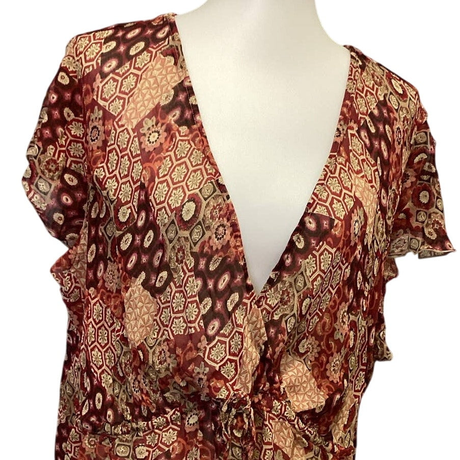 Venezia Womens Plus Size 22/24 Sheer Floral Deep V Rayon Ruffled Sleeve Blouse
