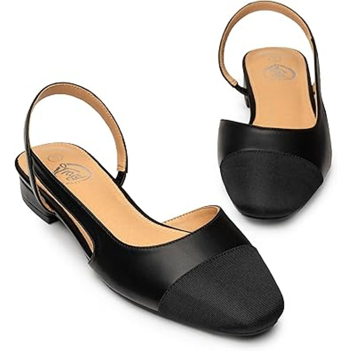 New Trary Womens 9.5 Black Closed Toe Slingback Low 1" Block Heel Sandal Shoes