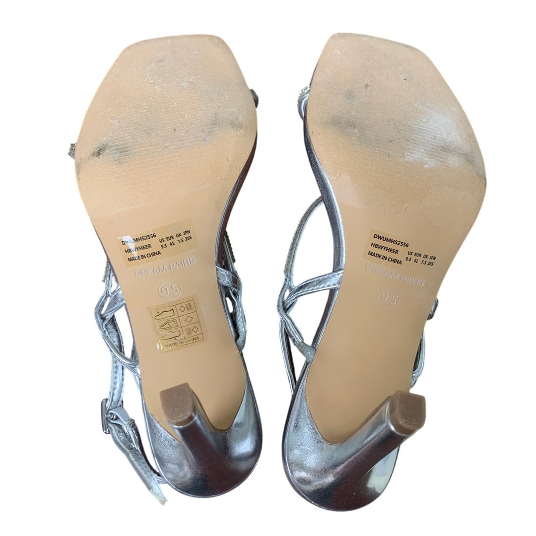 Dream Pairs Womens Size 9.5 Silver Rhinestone Open Toe Ankle Strap 4.25" Heels