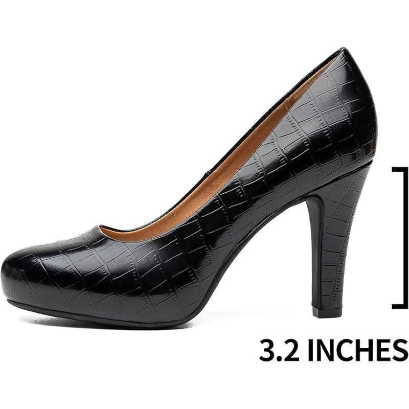 New Trary Womens Size 5 Black Faux Croc 3" Heel Slide On Round Toe Pumps Shoes