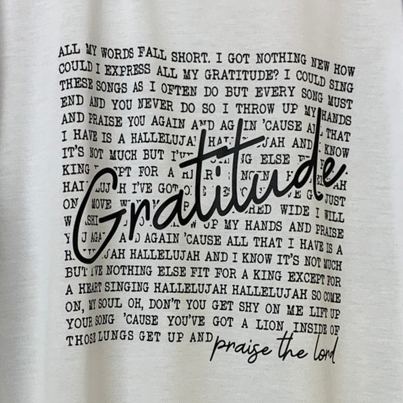 New Hand Printed Mens XL White Gratitude Bible Quote Short Sleeve Athletic Tee