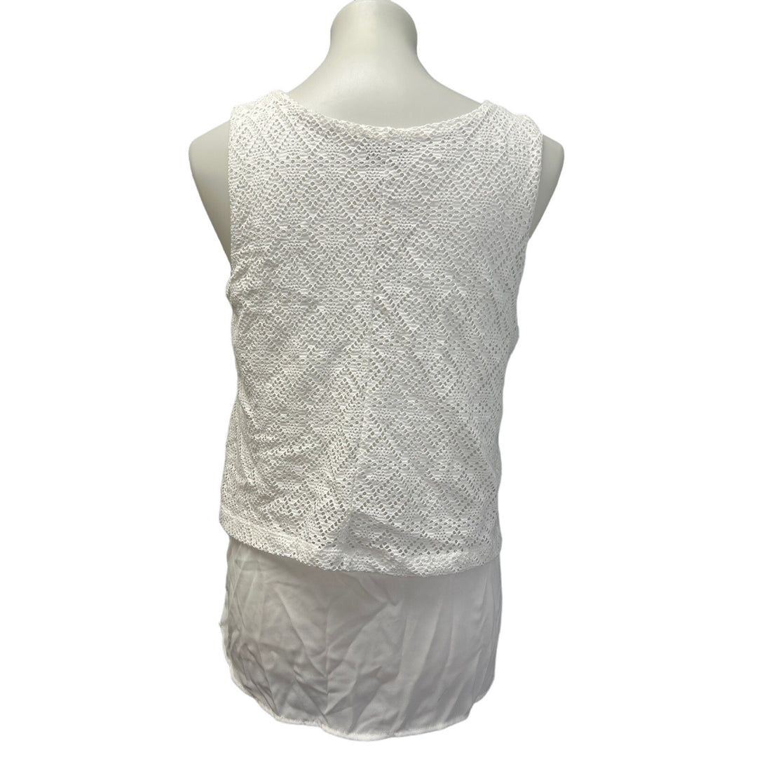 Jaclyn Smith Womens Small Sleeveless Layered Look Lacy Overlay White Top Blouse