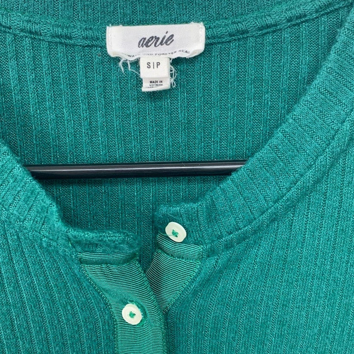 2 New Aerie Womens Small Cotton Blend Button Up Long Sleeve Crew Neck Tops