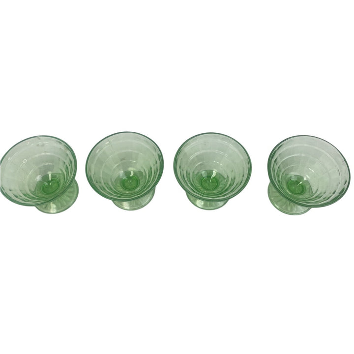 Lot of 4 Vintage Clear Green Glass Footed Textured Dessert Serving Bowls