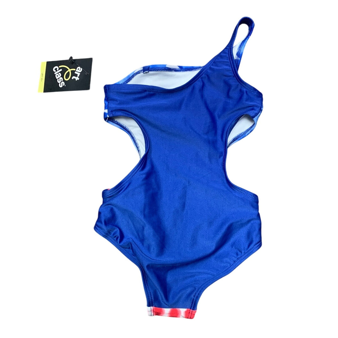 New Art Class Girls Size XL (14) One Shoulder Patriotic USA Stars Swimsuit