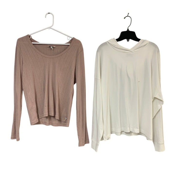 2 New Eddie Bauer Womens XL White Plum Perfect Pointelle Shirt Tempo Hoodie Tops