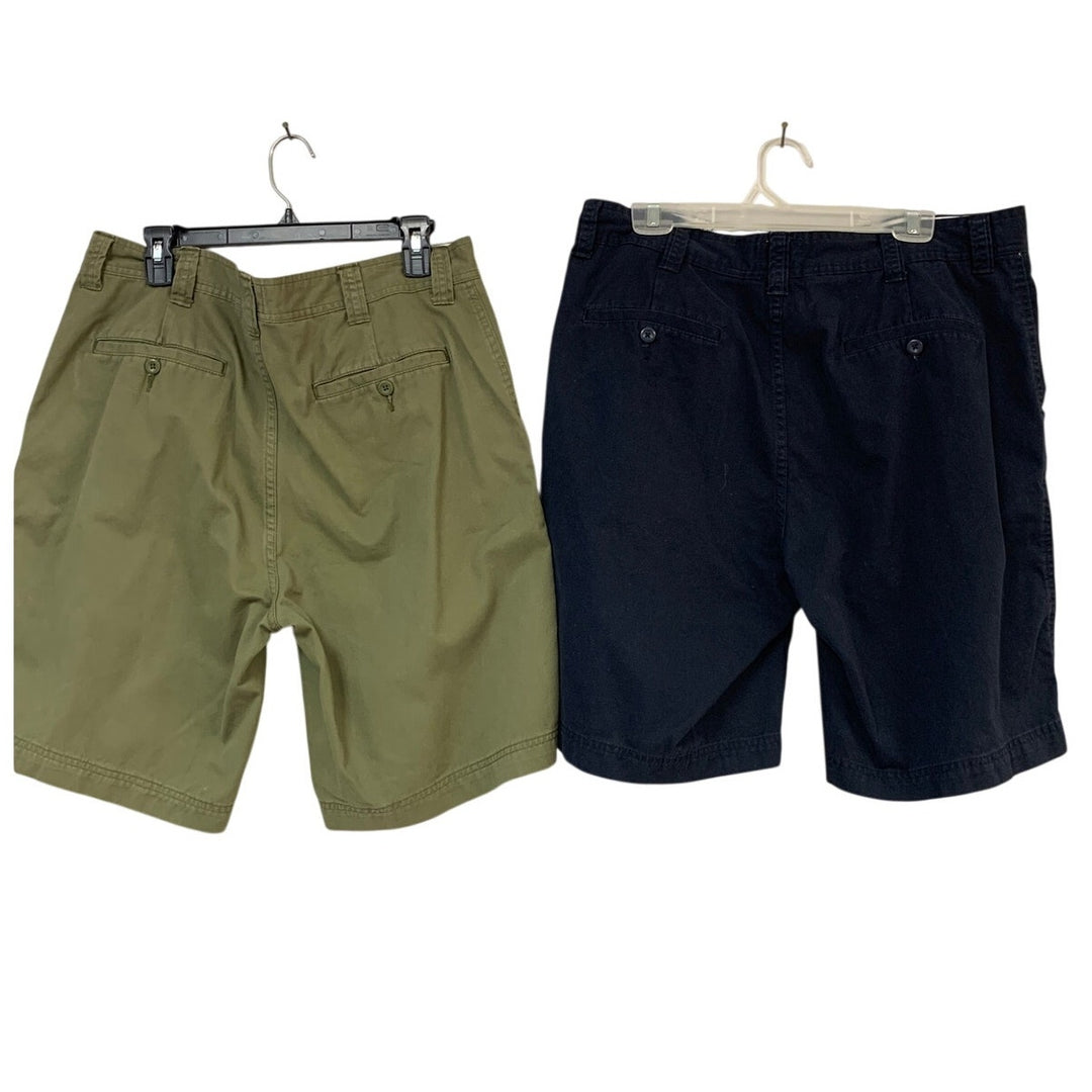 Lot of 2 St Johns Bay Mens Size 36 Olive Navy 100% Cotton Flat Front Shorts