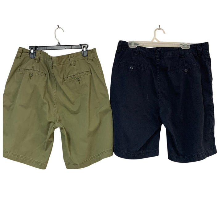 Lot of 2 St Johns Bay Mens Size 36 Olive Navy 100% Cotton Flat Front Shorts