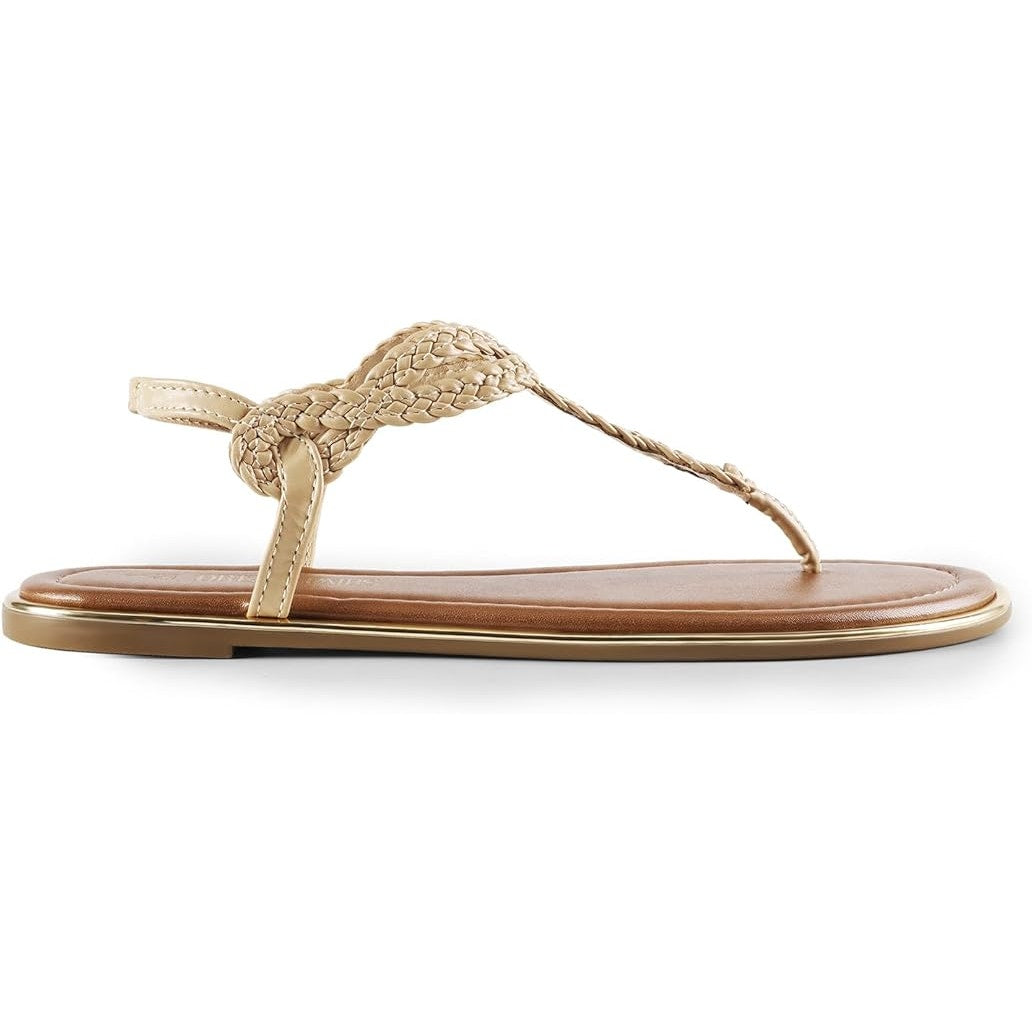 Dream Pairs Womens Size 8 Tan Gold Woven Elastic Heel Thong Flat Sandals Shoes