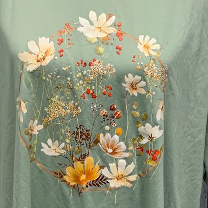 SHEIN Womens Large Polyester Blend Botanical Floral Short Sleeve Tee Shirt
