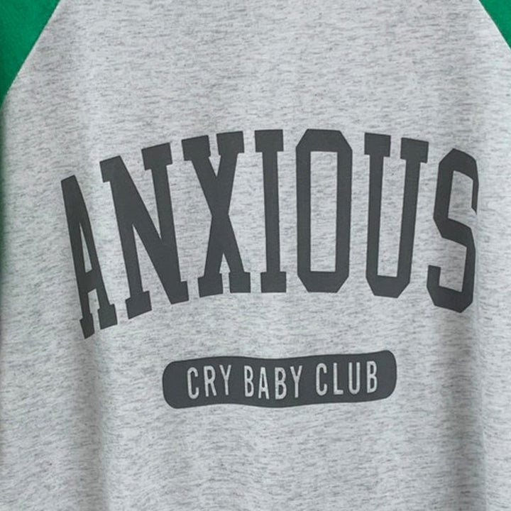 New Hand Printed Womens Large Anxious Cry Baby Club Long Sleeve Tee Shirt