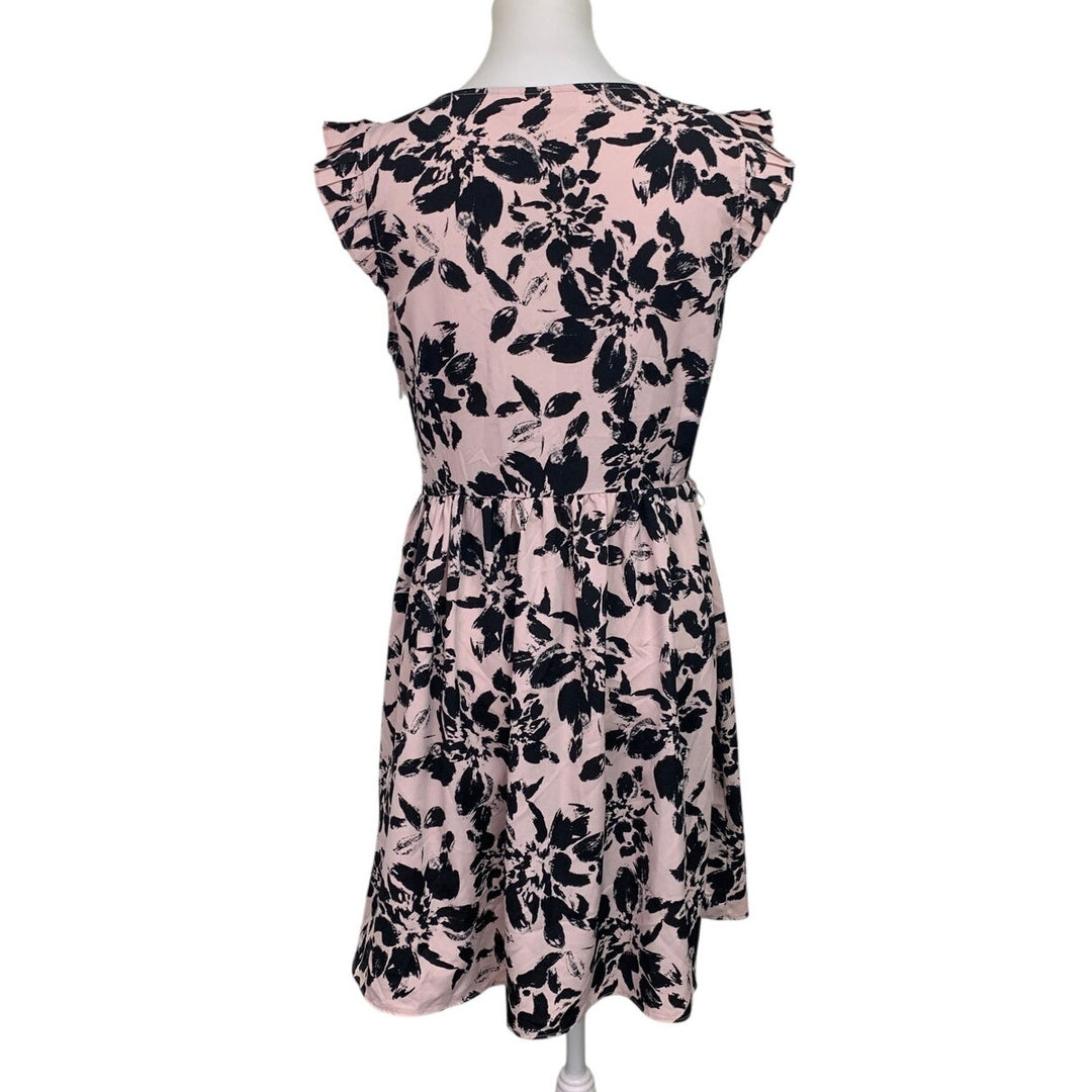ELLE Womens Medium 100% Polyester Floral Sleeveless Fit n Flare Side Zip Dress
