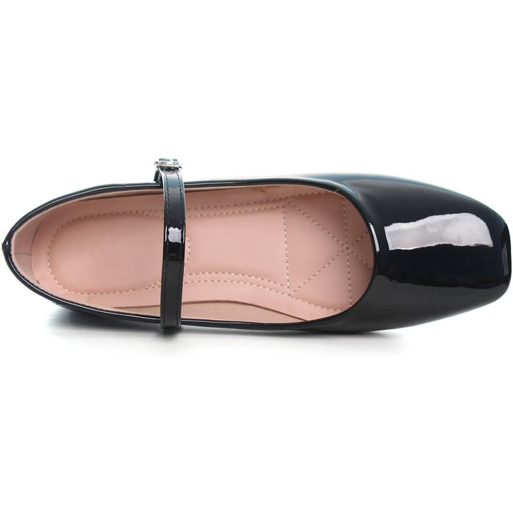 New Luxinyu Womens Size 6 Black Faux Leather Square Toe Mary Jane Flat Shoes