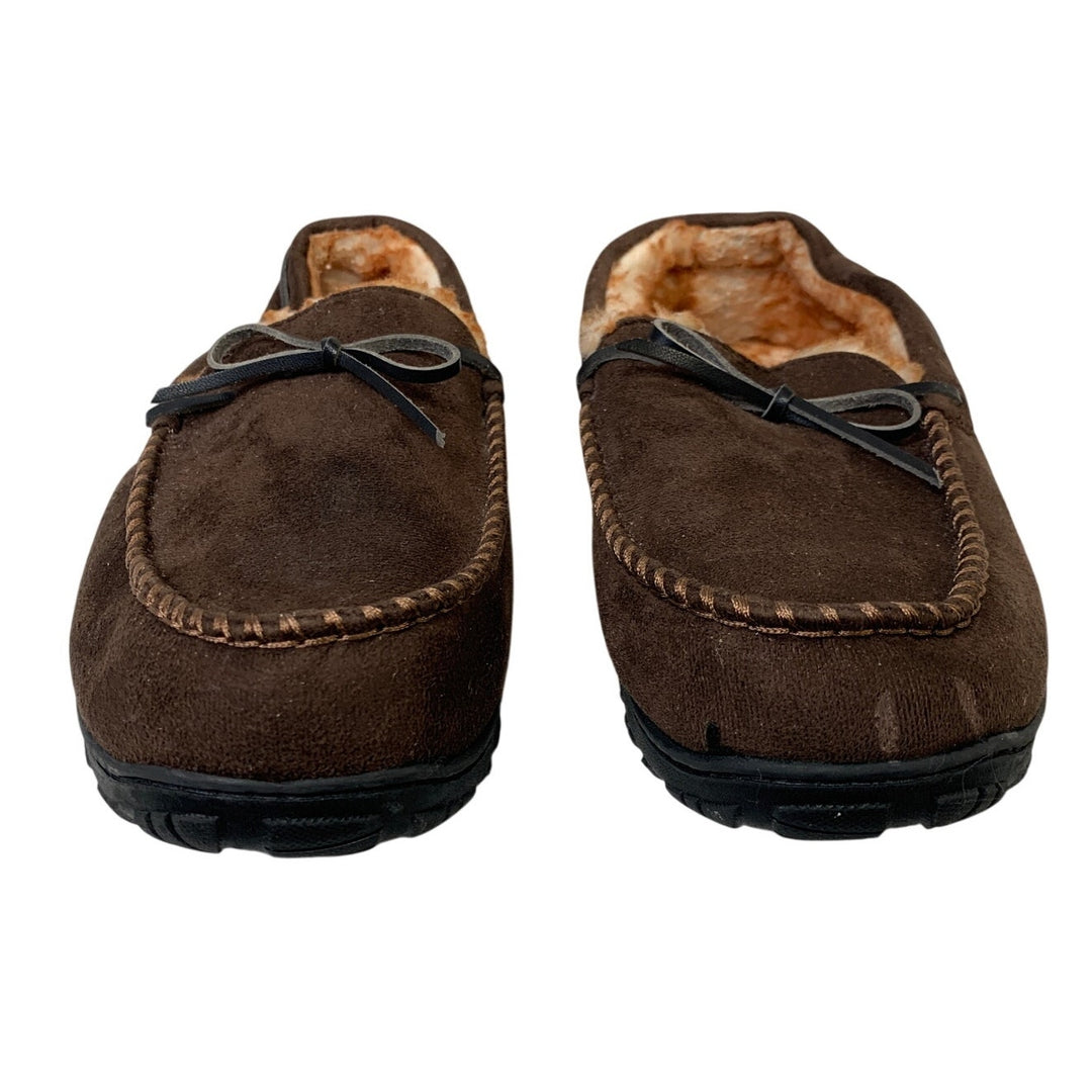 Mixin Mens 9.5 Brown Slippers Round Toe Lined Memory Foam Slip On House Shoes